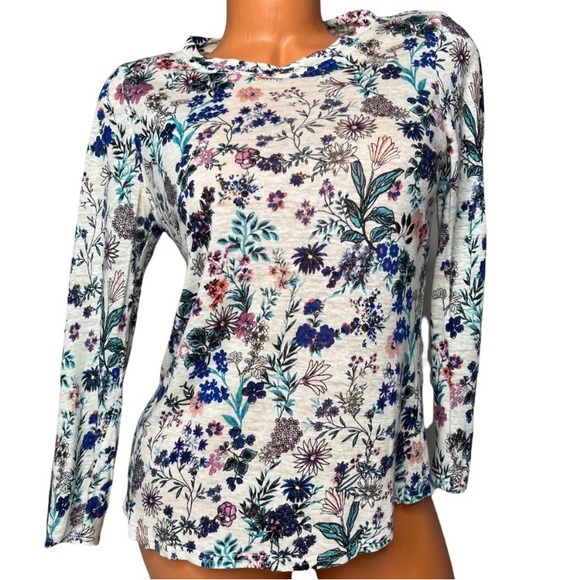 Rebecca Taylor linen floral 3/4 sleeve top - Picture 2 of 8